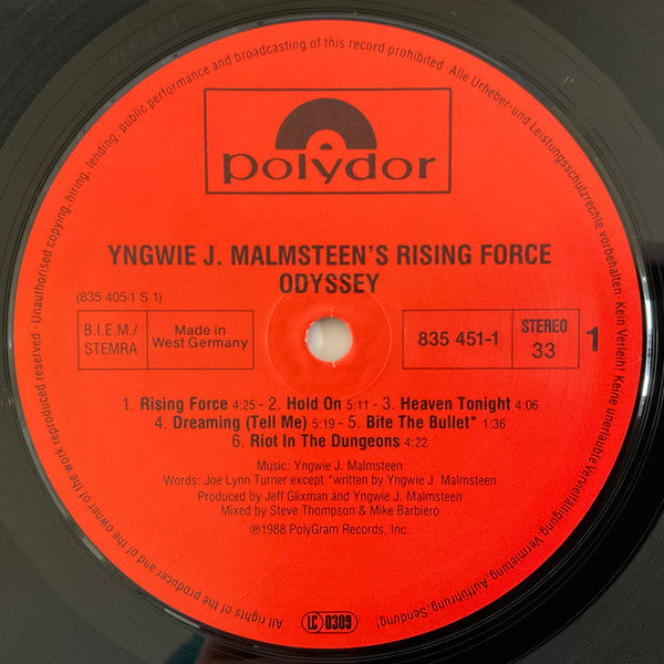 Yngwie J. Malmsteen's Rising Force : Odyssey (LP, Album)
