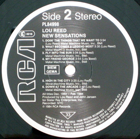 Lou Reed : New Sensations (LP, Album)