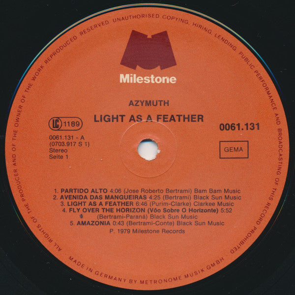 Azymuth : Light As A Feather (LP, Album)