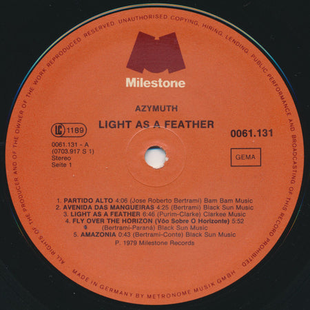 Azymuth : Light As A Feather (LP, Album)