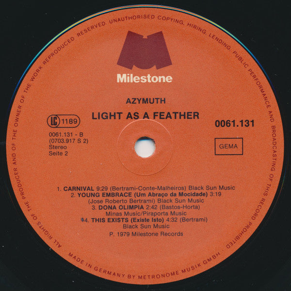 Azymuth : Light As A Feather (LP, Album)