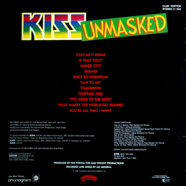 Kiss : Unmasked (LP, Album, Club)