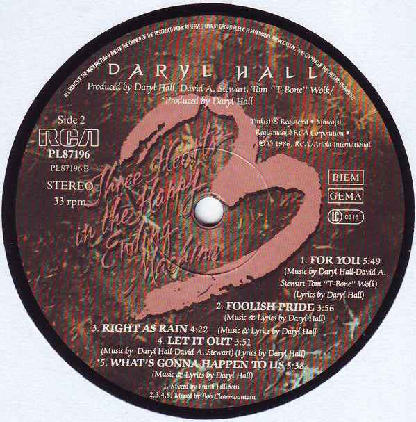 Daryl Hall - Three Hearts In The Happy Ending Machine (LP) (Near Mint (NM or M-))
