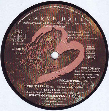 Daryl Hall - Three Hearts In The Happy Ending Machine (LP) (Near Mint (NM or M-))