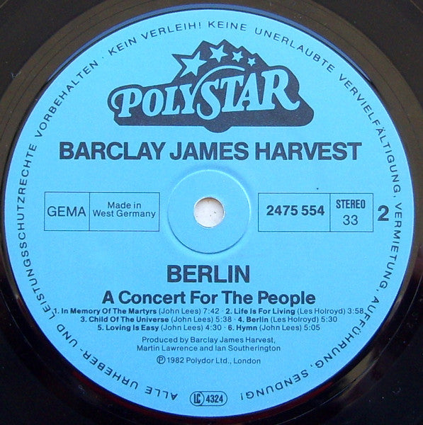 Barclay James Harvest : Berlin (A Concert For The People) (LP, Album)