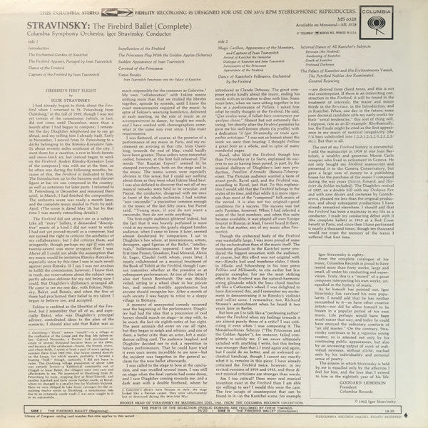 Igor Stravinsky - Columbia Symphony Orchestra : The Firebird (LP, Ter)