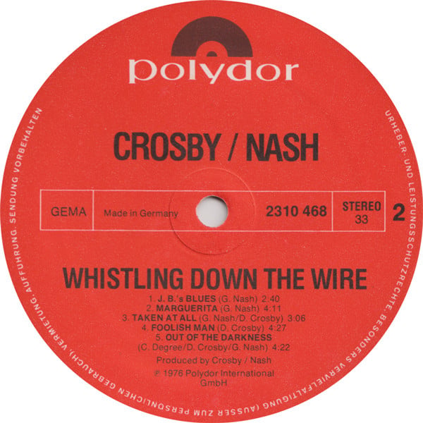 Crosby & Nash : Whistling Down The Wire (LP, Album)