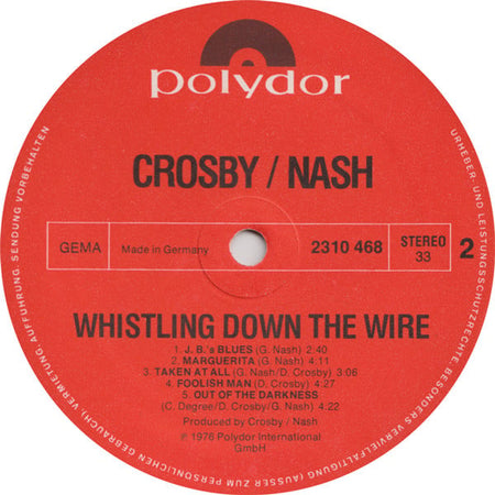 Crosby & Nash : Whistling Down The Wire (LP, Album)