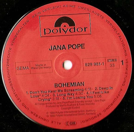 Jana Pope : Bohemian (LP, Album)