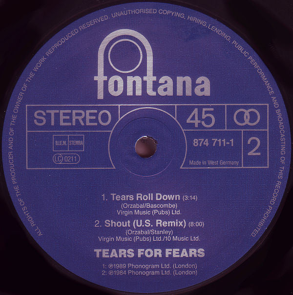 Tears For Fears : Sowing The Seeds Of Love (12", Single)