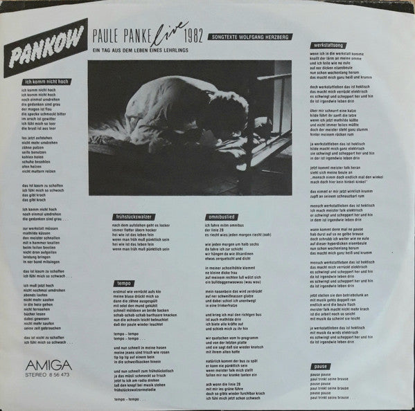 Pankow (2) : Paule Panke Live 1982 (Ein Tag Aus Dem Leben Eines Lehrlings) (LP, Album)