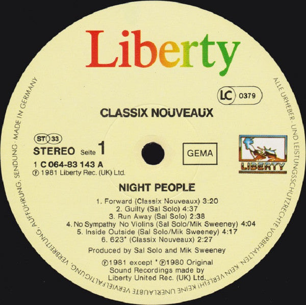 Classix Nouveaux : Night People (LP, Album)