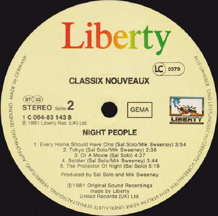 Classix Nouveaux : Night People (LP, Album)