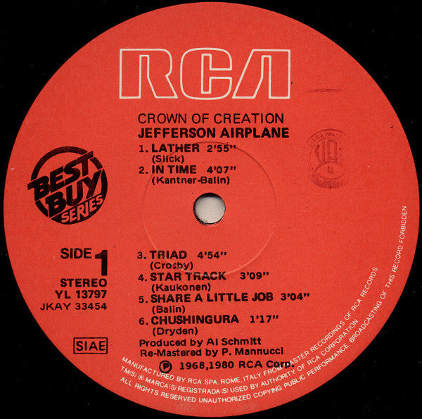 Jefferson Airplane : Crown Of Creation (LP, Album, RE, RM)