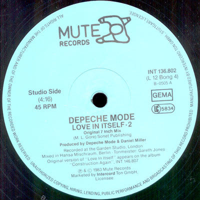 Depeche Mode : Love In Itself · 2 And Live Tracks (12", Ltd, Num)