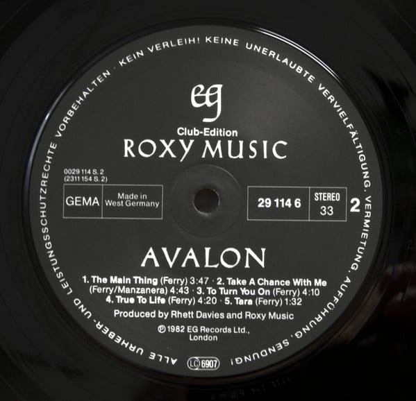 Roxy Music : Avalon (LP, Album, Club)