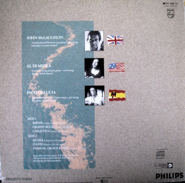 John McLaughlin - Al Di Meola - Paco De Lucía : Passion, Grace & Fire (LP, Album, Inj)