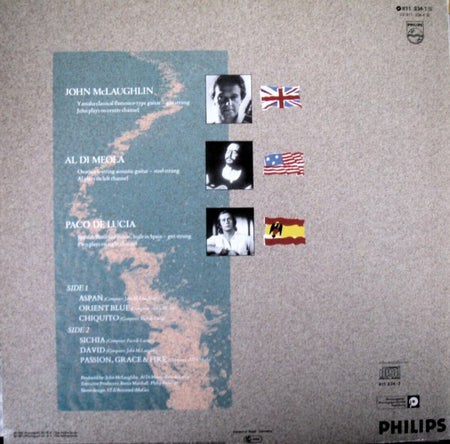 John McLaughlin - Al Di Meola - Paco De Lucía : Passion, Grace & Fire (LP, Album, Inj)
