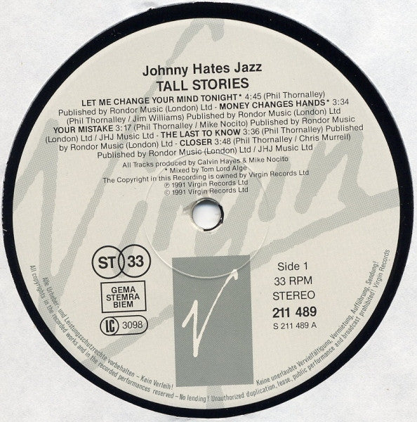 Johnny Hates Jazz : Tall Stories (LP, Album)