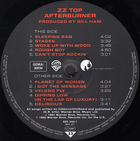 ZZ Top : Afterburner (LP, Album, Tel)
