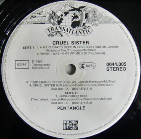Pentangle : Cruel Sister (LP, Album, RE, RP, PRS)