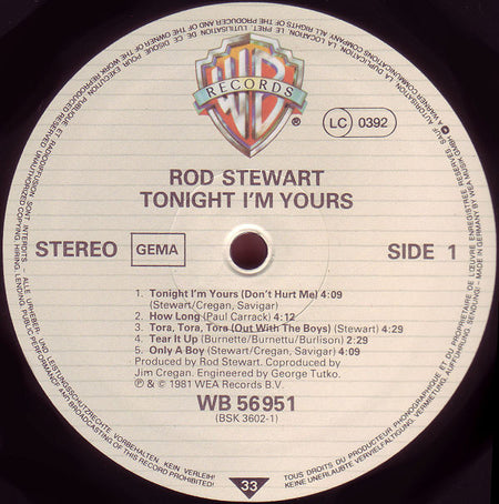 Rod Stewart : Tonight I'm Yours (LP, Album)