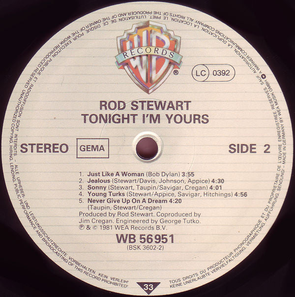 Rod Stewart : Tonight I'm Yours (LP, Album)