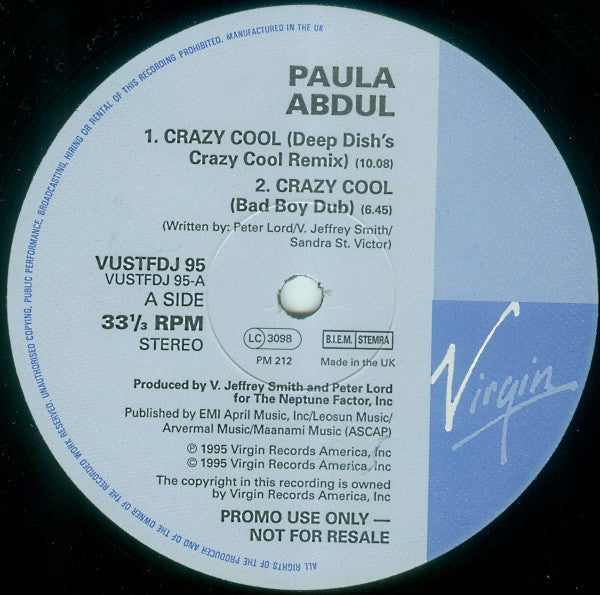 Paula Abdul : Crazy Cool (12", Promo)