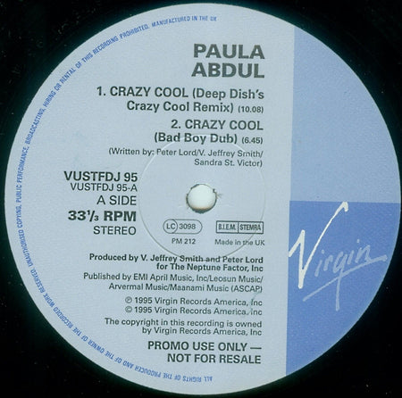 Paula Abdul : Crazy Cool (12", Promo)