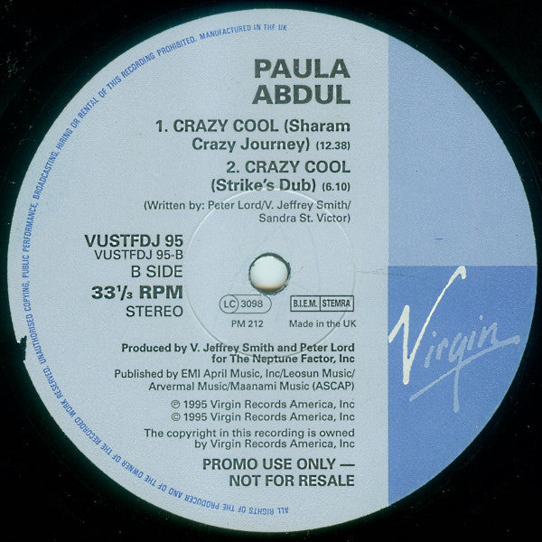 Paula Abdul : Crazy Cool (12", Promo)