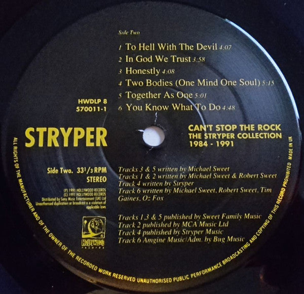 Stryper : Can't Stop The Rock (The Stryper Collection 1984 - 1991) (LP, Comp)