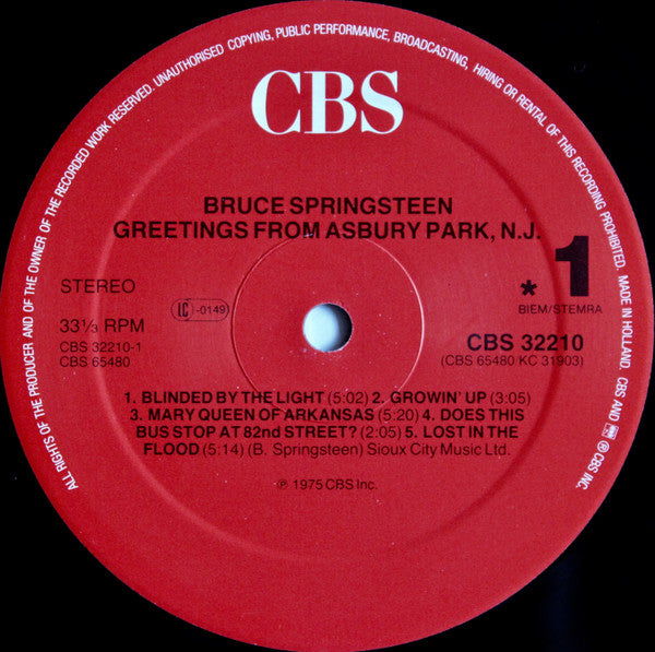 Bruce Springsteen : Greetings From Asbury Park N.J. (LP, Album, RE)