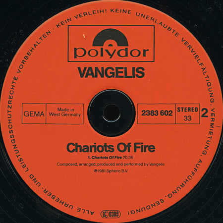 Vangelis : Chariots Of Fire (LP, Album)