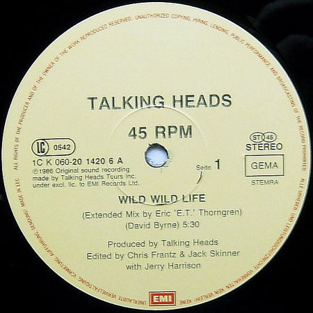 Talking Heads : Wild Wild Life (12", Single)