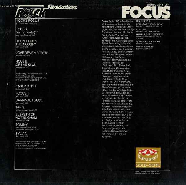 Focus  - The Greatest Rock Sensation (LP) (Near Mint (NM or M-))