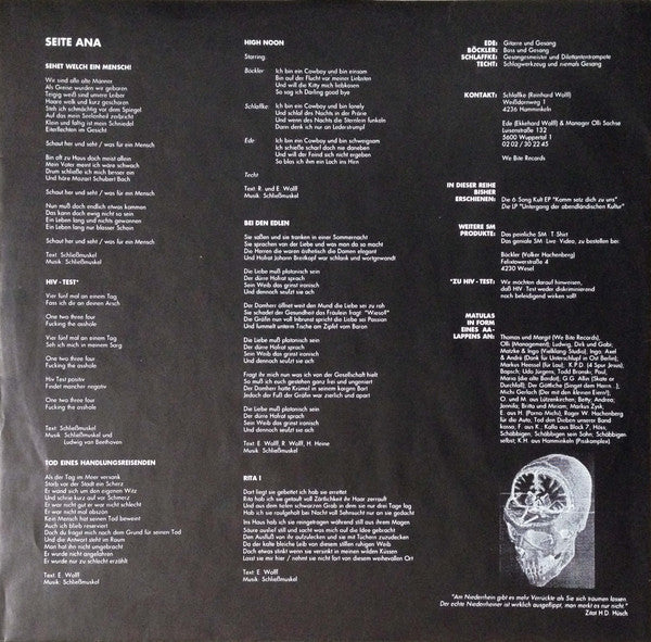 Schliessmuskel : Sehet, Welch Ein Mensch! (LP, Album)