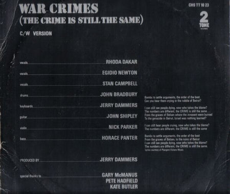 The Special AKA : War Crimes (10", Single)