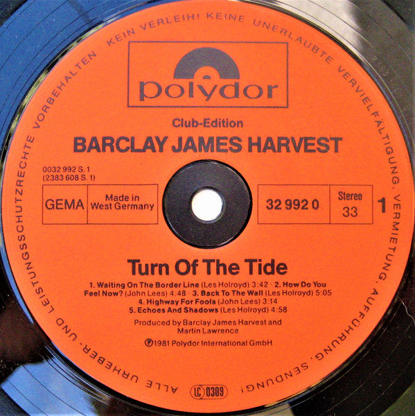 Barclay James Harvest : Turn Of The Tide (LP, Album, Clu)