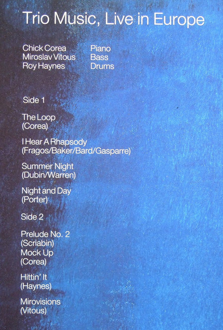 Chick Corea, Miroslav Vitous, Roy Haynes : Trio Music, Live In Europe (LP, Album)