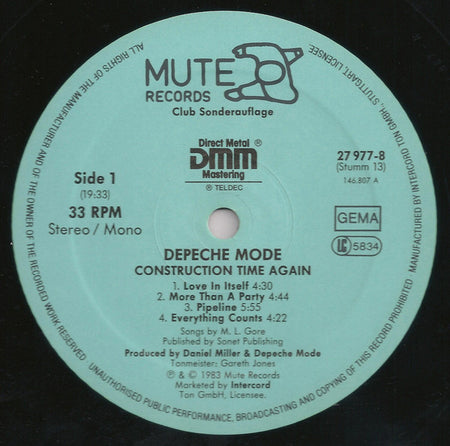 Depeche Mode : Construction Time Again (LP, Album, Club, DMM)
