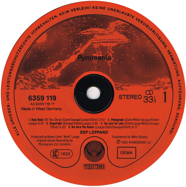 Def Leppard : Pyromania (LP, Album, Red)