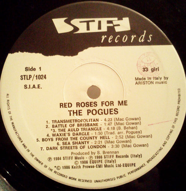 The Pogues : Red Roses For Me (LP, Album, RE)