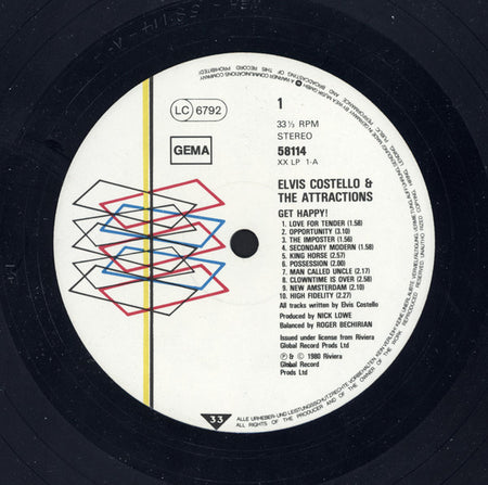 Elvis Costello & The Attractions : Get Happy! (LP, Album)