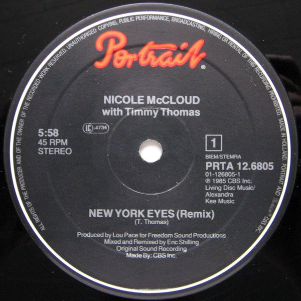 Nicole J McCloud With Timmy Thomas : New York Eyes (Remix) (12", Maxi)