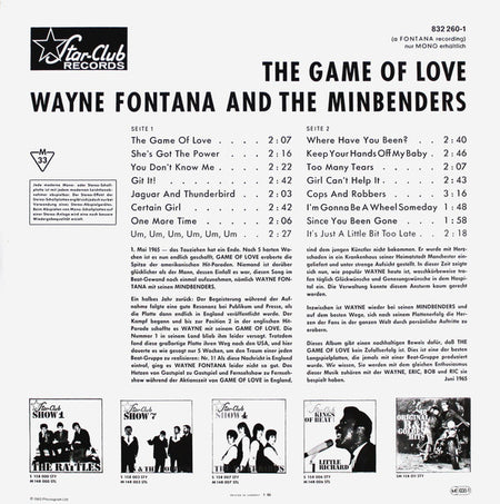 Wayne Fontana & The Mindbenders : The Game Of Love (LP, Album, Mono, RE)