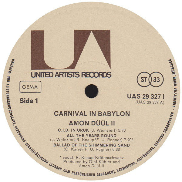 United Artists Records Amon Carnival Babylon packaging