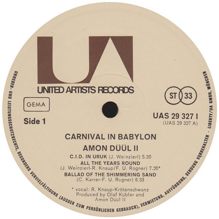 United Artists Records Amon Carnival Babylon packaging