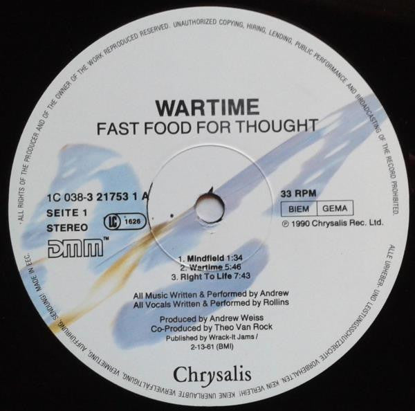 Wartime : Fast Food For Thought (12")