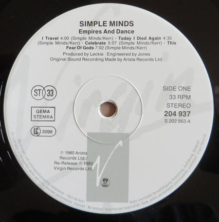 Simple Minds : Empires And Dance (LP, Album, RE, RP)