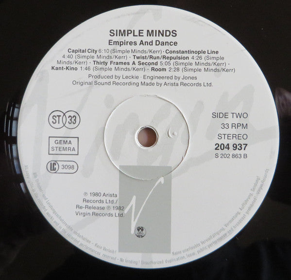 Simple Minds : Empires And Dance (LP, Album, RE, RP)